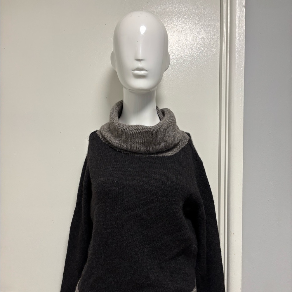 Eileen Fisher Black and Gray Cowl Neck Sweater yak  wool.